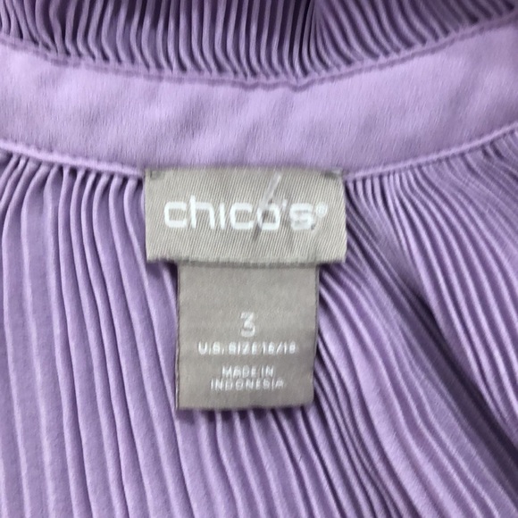 Chicos purple accordion blouse size 3 long sleeves with tie neckline - Picture 11 of 14